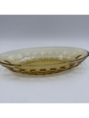 Vintage Amber Glass Oval Serving Dish With Scalloped Design Vegetables Candy’s